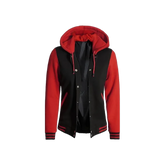 Women's Red and Black Varsity Letterman Jacket with Hood